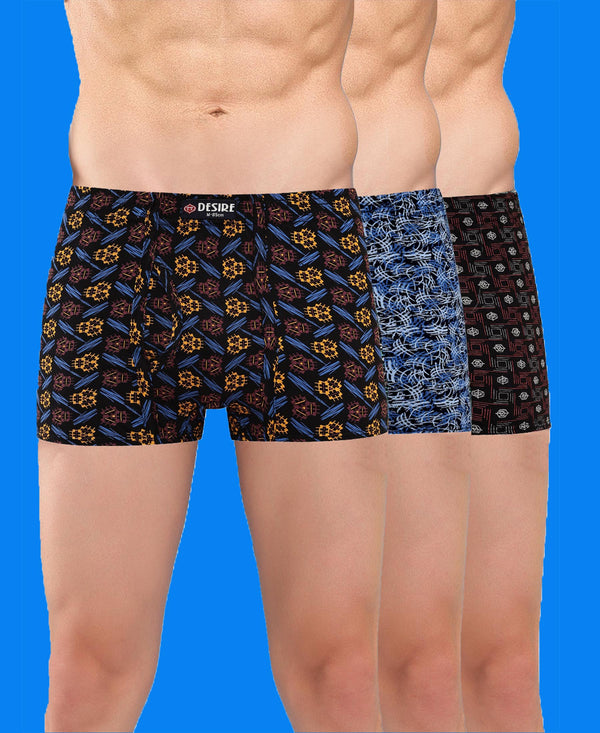 T.T. Men Desire Super Combed Cotton Printed Snug Fit Mini Trunks For Men Pack Of 3 Black-Navy-Sky Blue
