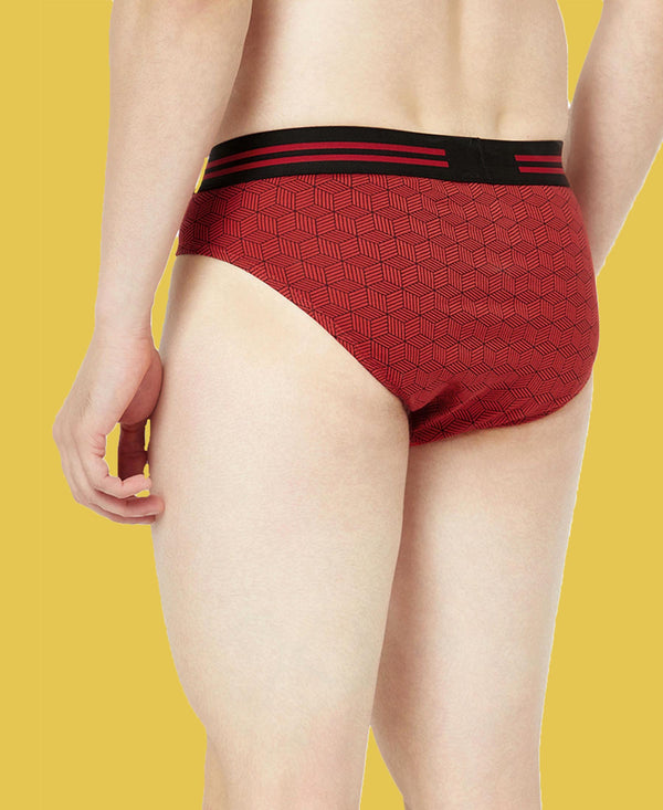 T.T. Mens Desire 100% Combed Cotton Printed Brief Top Elastic Pack Of 2 Red-Maroon
