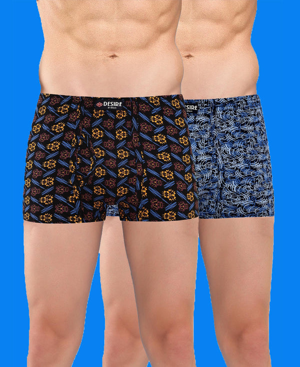 T.T. Men Desire Super Combed Cotton Printed Snug Fit Mini Trunks For Men Pack Of 2 Navy-Sky