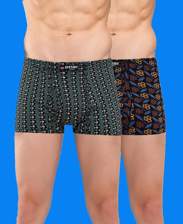 T.T. Men Desire Super Combed Cotton Printed Snug Fit Mini Trunks For Men Pack Of 2 Green-Navy