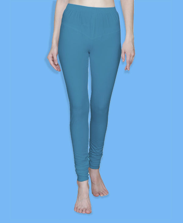 T.T. Women Solid Chudidar Cotton Lycra Cool Leggings -Plum- Baby Blue( Free Size)