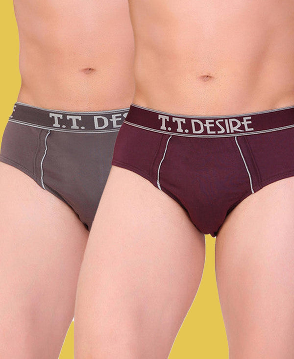 T.T. Men Desire Brief Solid Pack Of 2 Assorted Colors