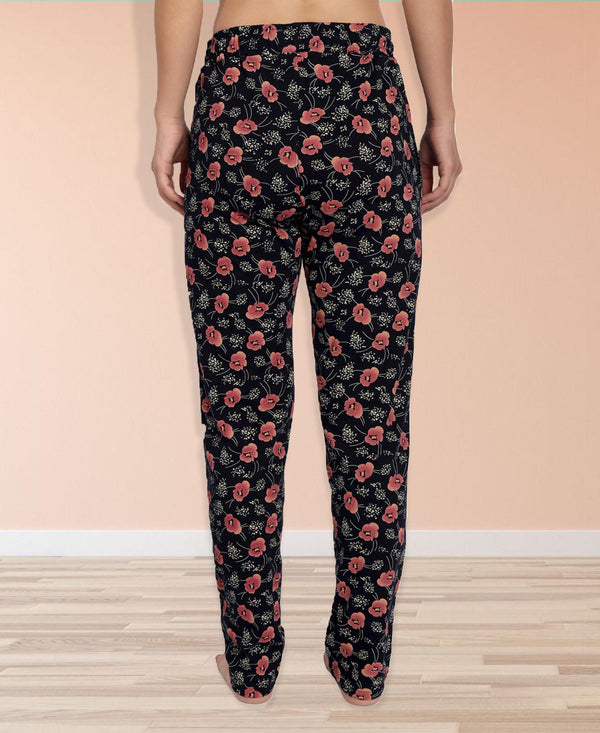 HiFlyers Women Comfort Fit Rose Pink Floral Printed Cotton Pyjama