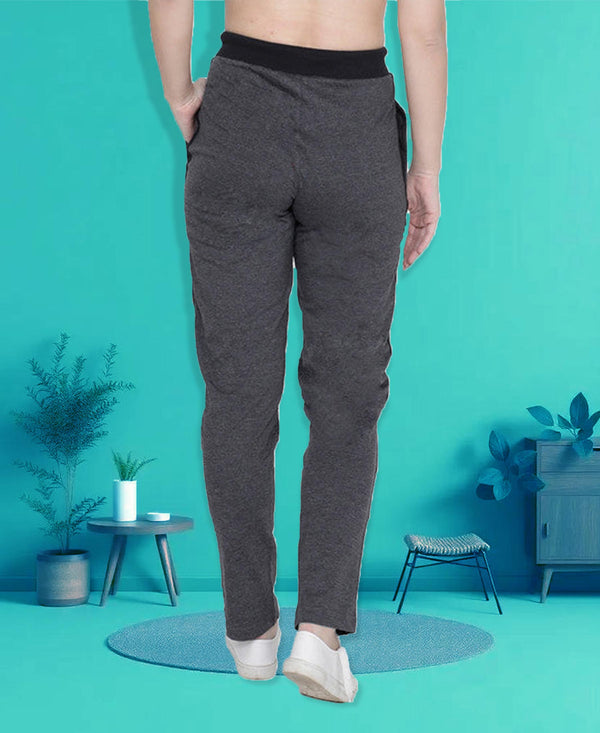 HiFlyers Women Comfort Fit Solid Cotton Trackpant Anthra Melange