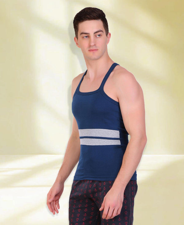 T.T. Men DesignerGym Vest Pack Of 2 Blue-Grey -Red-Blue
