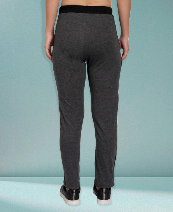 HiFlyers Women Comfort Fit Anthra Melange Cotton Track Pants