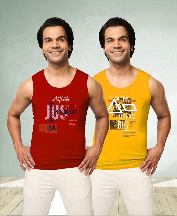 T.T. Men|Cool Tees|100% Cotton|Printed| Regular Fit |Round Neck Muscle Tshirts|Pack Of 2|Orange::Red