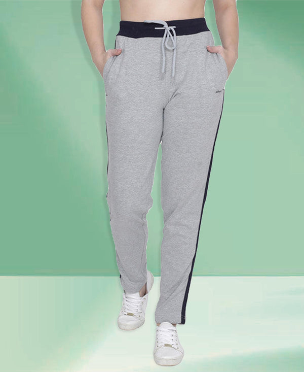 HiFlyers Women Comfort Fit Solid Cotton Trackpant Grey Melange