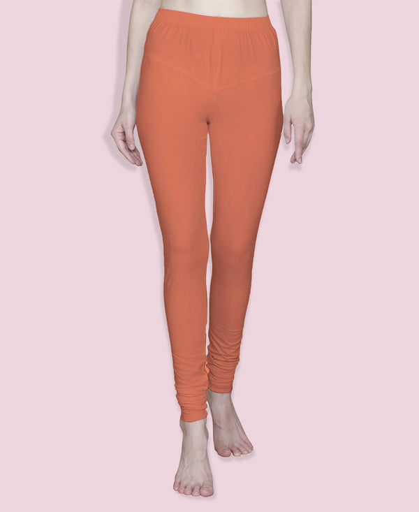T.T. Women Solid Chudidar Cotton Lycra Cool Leggings -Peach