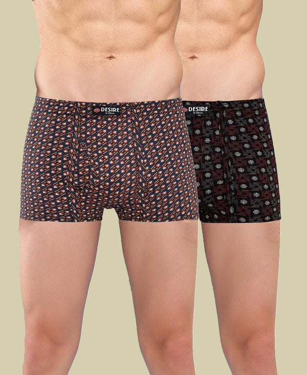 T.T. Men Desire Super Combed Cotton Printed Snug Fit Mini Trunks For Men Pack Of 2 Black-Brown