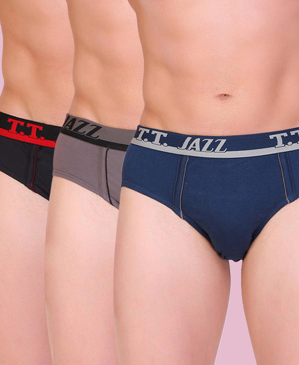 T.T. Men Jazz Brief Solid Pack Of 3 Assorted Colors