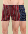 T.T. Men Desire Super Combed Cotton Printed Snug Fit Long Trunks For Men Pack Of 2 Navy-Maroon