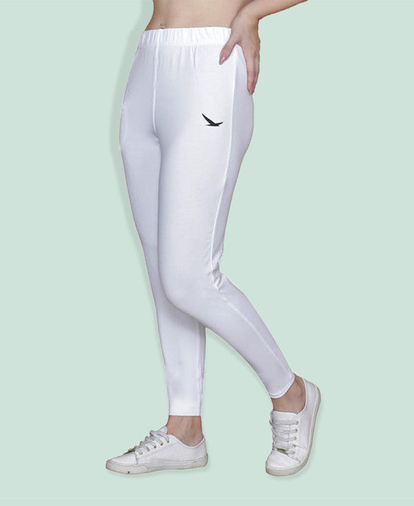 HiFlyers Women Slim Fit Solid Cotton Lycra Kurti Pant White