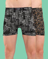T.T. Men Desire Super Combed Cotton Printed Snug Fit Long Trunks For Men Pack Of 2 Grey-D.Brown