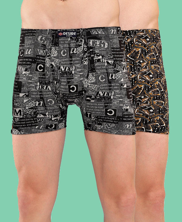 T.T. Men Desire Super Combed Cotton Printed Snug Fit Long Trunks For Men Pack Of 2 Grey-D.Brown