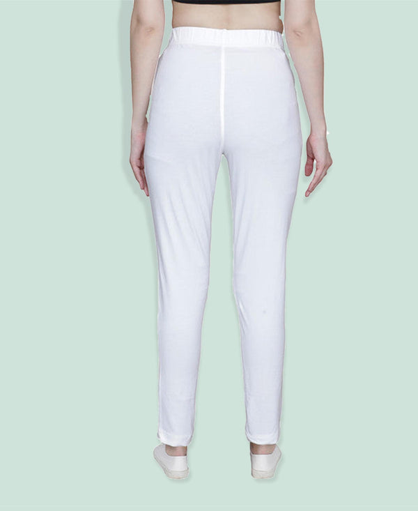 HiFlyers Women Slim Fit Solid Cotton Lycra Kurti Pant White