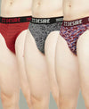 T.T. Mens Desire 100% Combed Cotton Printed Brief Top Elastic Pack Of 3 Black-Majenta-Red