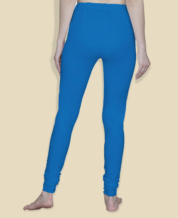 T.T. Women Solid Chudidar Cotton Lycra Cool Leggings -Firoza - Turmeric( Free Size)