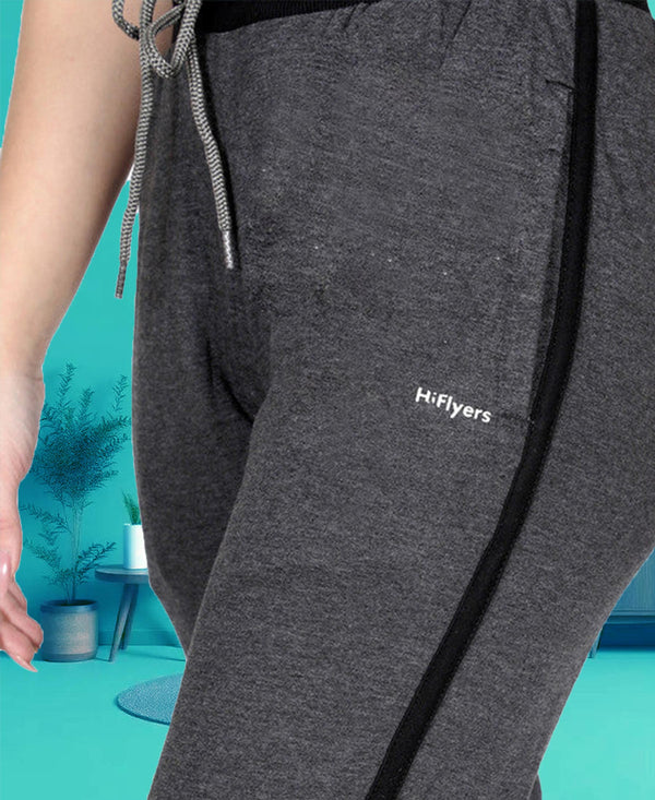 HiFlyers Women Comfort Fit Solid Cotton Trackpant Anthra Melange