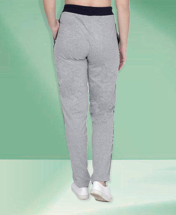 HiFlyers Women Comfort Fit Solid Cotton Trackpant Grey Melange