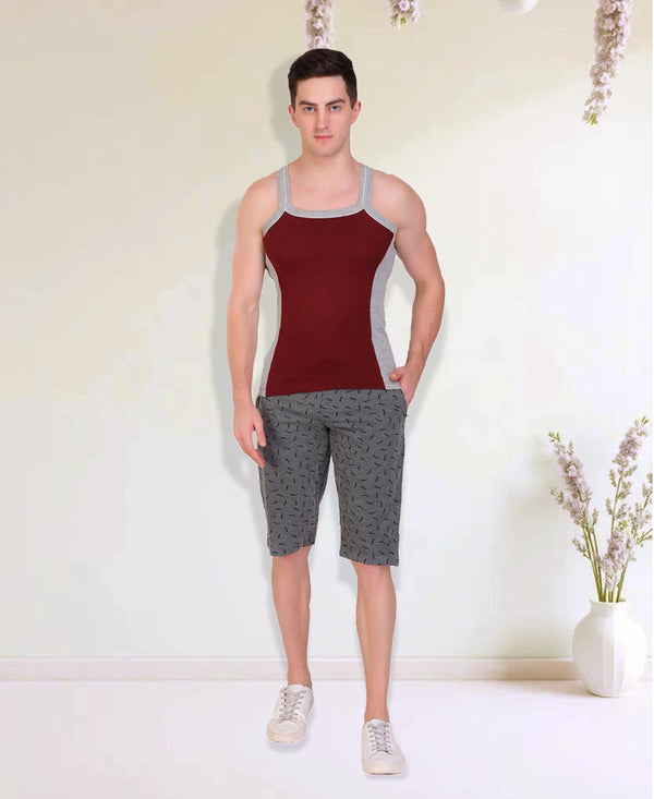 T.T. Men DesignerGym Vest Pack Of 2 Maroon-Grey -Navy-Maroon