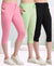 T.T. Women Regular Fit Poly Jersey Solid Capri Pack Of 3-Black-Green-Pink