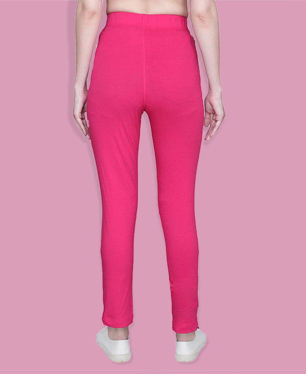 HiFlyers Women Slim Fit Solid Cotton Lycra Kurti Pant Rose Pink