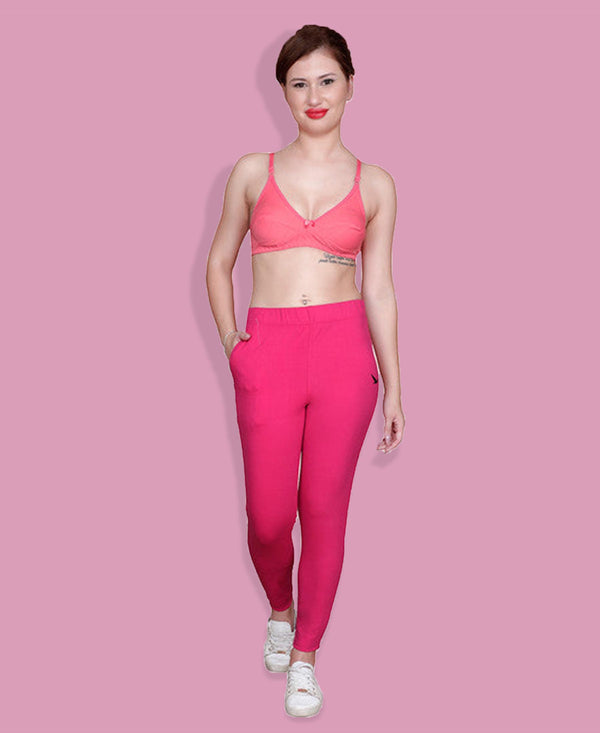 HiFlyers Women Slim Fit Solid Cotton Lycra Kurti Pant Rose Pink
