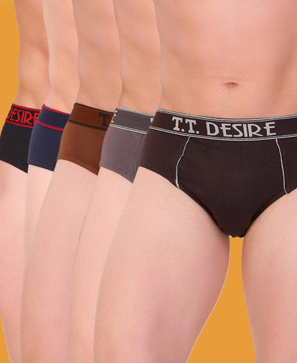 T.T. Men Desire Brief Solid Pack Of 5 Assorted Colors