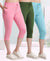 T.T. Women Regular Fit Poly Jersey Solid Capri Pack Of 3-Olive-Pink-Turquoise