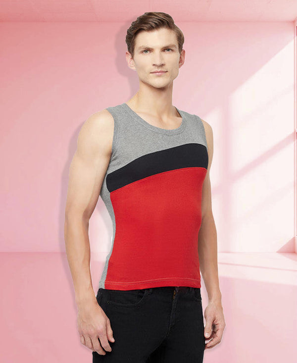 T.T. Men Designer Gym VestPack Of 2 Black-Red-Grey-Red
