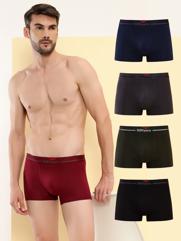 HiFlyers Men'S Cotton Spandex Odour-Free, Long Lasting Comfort, All Day Fresh And Confidence Dark Knight Collection Solid Trunks Pack Of 5 Assorted