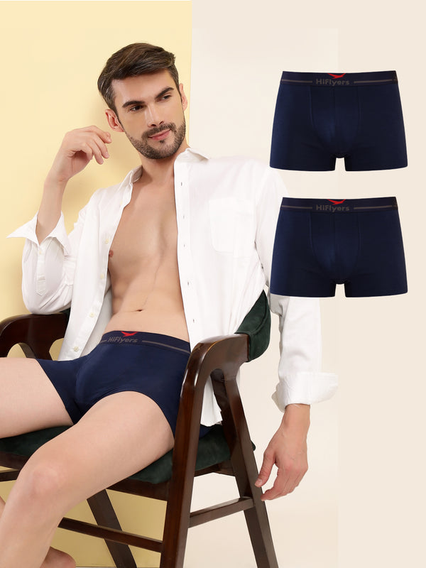 HiFlyers Men'S Cotton Spandex Odour-Free, Long Lasting Comfort, All Day Fresh And Confidence Dark Knight Collection Solid Trunks Pack Of 3 Navy