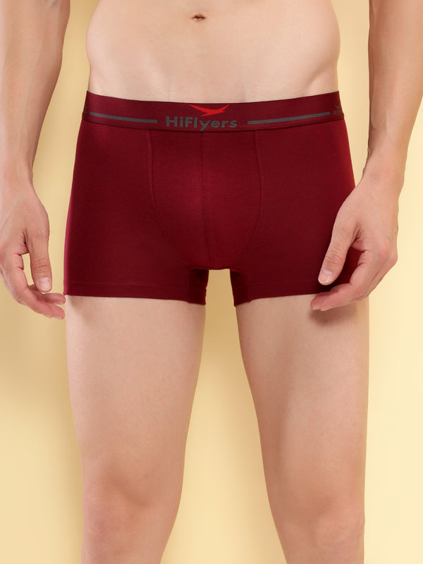 HiFlyers Men'S Cotton Spandex Odour-Free, Long Lasting Comfort, All Day Fresh And Confidence Dark Knight Collection Solid Trunks Pack Of 3 Maroon