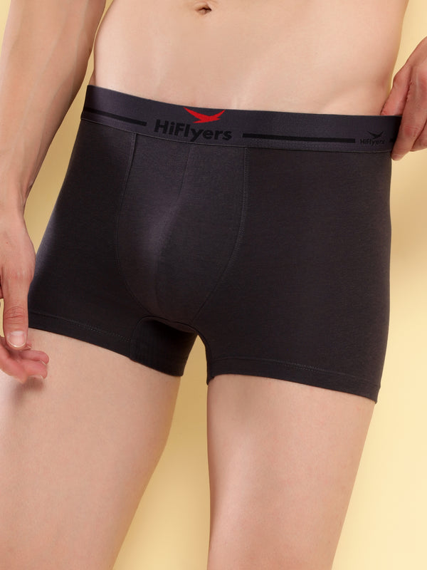 HiFlyers Men'S Cotton Spandex Odour-Free, Long Lasting Comfort, All Day Fresh And Confidence Dark Knight Collection Solid Trunks Pack Of 3 Grey