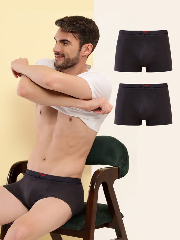 HiFlyers Men'S Cotton Spandex Odour-Free, Long Lasting Comfort, All Day Fresh And Confidence Dark Knight Collection Solid Trunks Pack Of 3 Grey