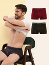 HiFlyers Men'S Cotton Spandex Odour-Free, Long Lasting Comfort, All Day Fresh And Confidence Dark Knight Collection Solid Trunks Pack Of 3 Grey-Maroon-Olive