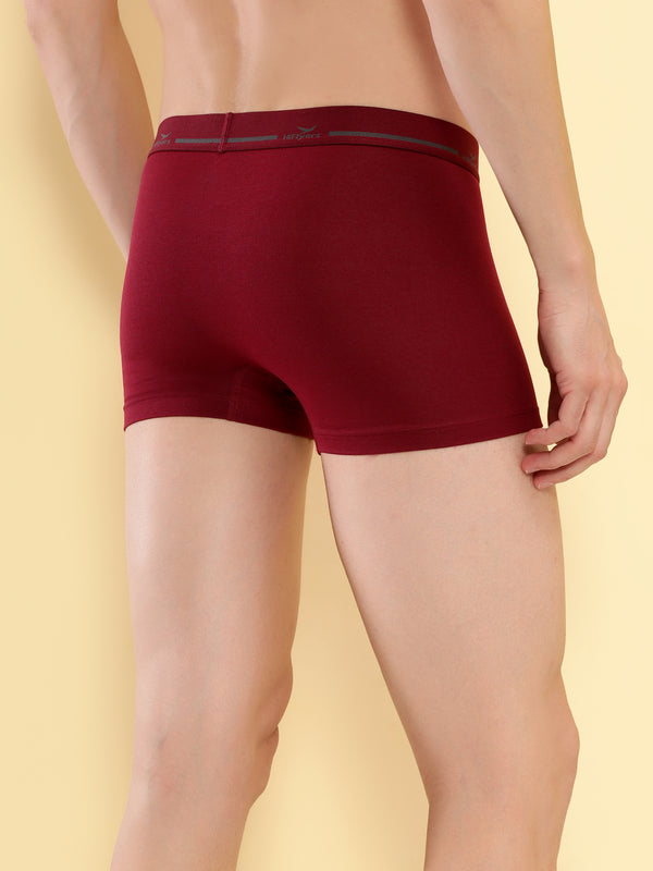 HiFlyers Men'S Cotton Spandex Odour-Free, Long Lasting Comfort, All Day Fresh And Confidence Dark Knight Collection Solid Trunks Pack Of 3 Grey-Maroon-Navy
