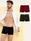 HiFlyers Men'S Cotton Spandex Odour-Free, Long Lasting Comfort, All Day Fresh And Confidence Dark Knight Collection Solid Trunks Pack Of 3 Black-Maroon-Olive