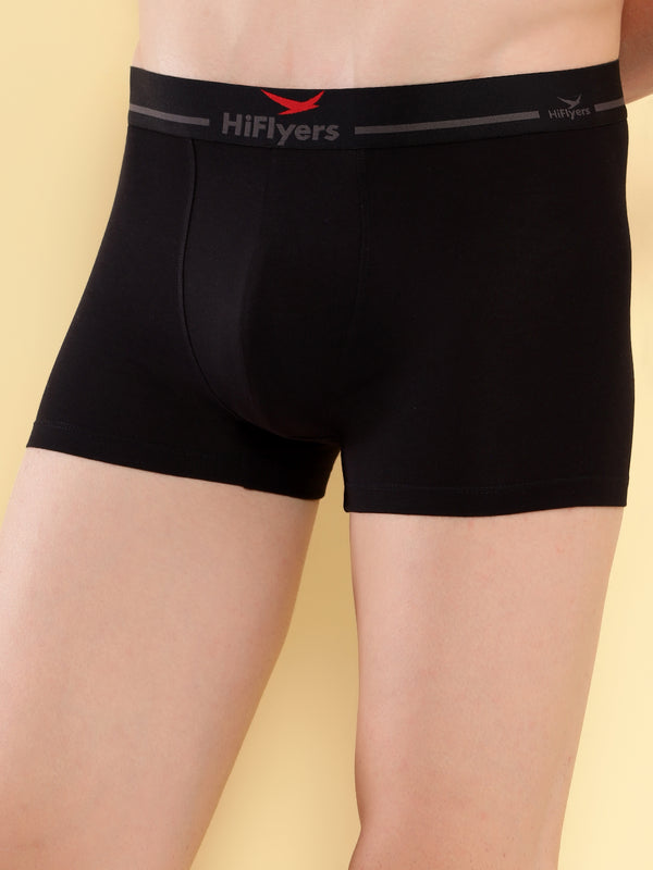 HiFlyers Men'S Cotton Spandex Odour-Free, Long Lasting Comfort, All Day Fresh And Confidence Dark Knight Collection Solid Trunks Pack Of 3 Black