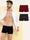 HiFlyers Men'S Cotton Spandex Odour-Free, Long Lasting Comfort, All Day Fresh And Confidence Dark Knight Collection Solid Trunks Pack Of 3 Black-Grey-Maroon