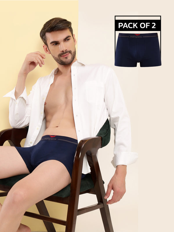 HiFlyers Men'S Cotton Spandex Odour-Free, Long Lasting Comfort, All Day Fresh And Confidence Dark Knight Collection Solid Trunks Pack Of 2 Navy