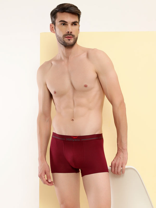 HiFlyers Men'S Cotton Spandex Odour-Free, Long Lasting Comfort, All Day Fresh And Confidence Dark Knight Collection Solid Trunks Pack Of 2 Maroon