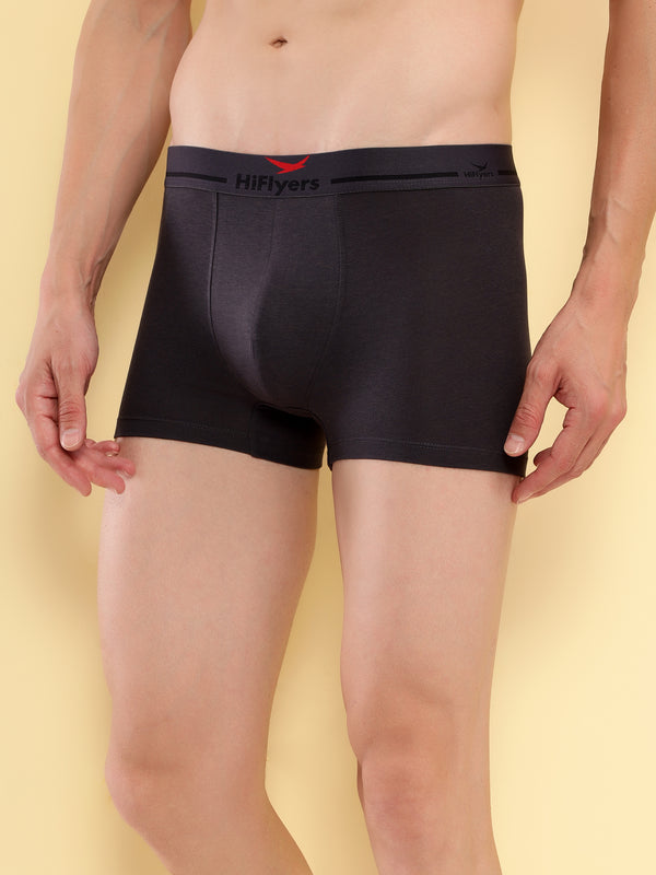 HiFlyers Men'S Cotton Spandex Odour-Free, Long Lasting Comfort, All Day Fresh And Confidence Dark Knight Collection Solid Trunks Pack Of 2 Grey