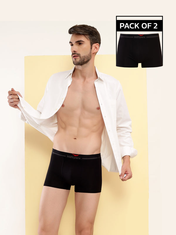 HiFlyers Men'S Cotton Spandex Odour-Free, Long Lasting Comfort, All Day Fresh And Confidence Dark Knight Collection Solid Trunks Pack Of 2 Black