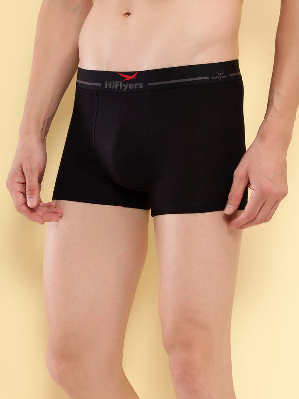 HiFlyers Men'S Cotton Spandex Odour-Free, Long Lasting Comfort, All Day Fresh And Confidence Dark Knight Collection Solid Trunks Pack Of 2 Black