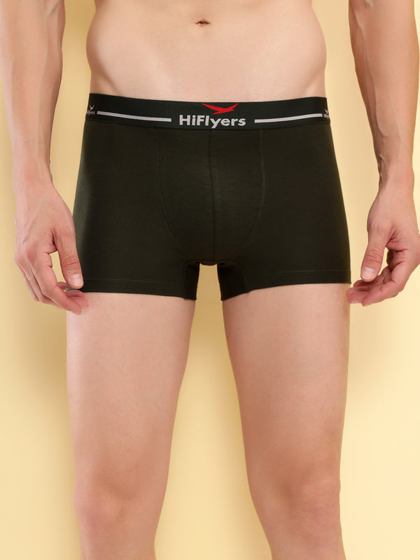 HiFlyers Men'S Cotton Spandex Odour-Free, Long Lasting Comfort, All Day Fresh And Confidence Dark Knight Collection Solid Trunks Pack Of 1 Olive