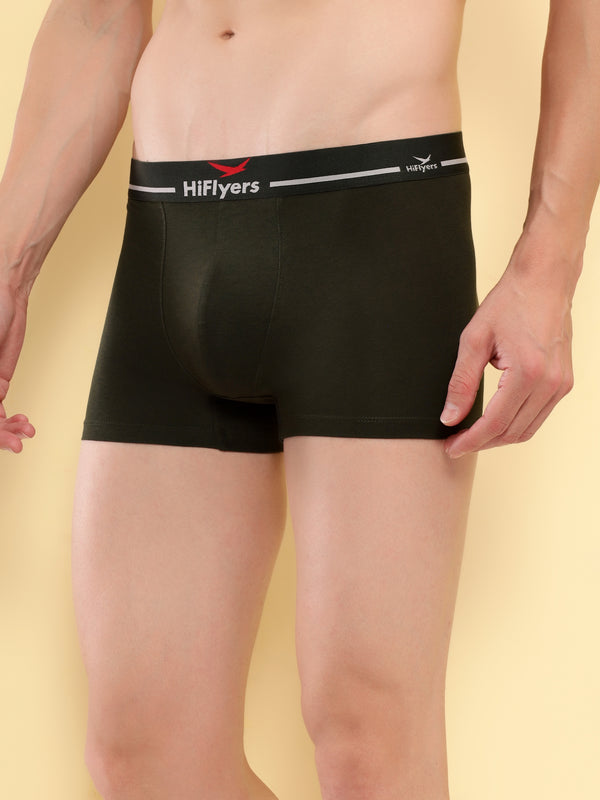HiFlyers Men'S Cotton Spandex Odour-Free, Long Lasting Comfort, All Day Fresh And Confidence Dark Knight Collection Solid Trunks Pack Of 1 Olive
