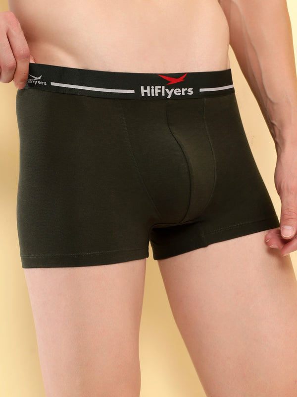 HiFlyers Men'S Cotton Spandex Odour-Free, Long Lasting Comfort, All Day Fresh And Confidence Dark Knight Collection Solid Trunks Pack Of 1 Olive