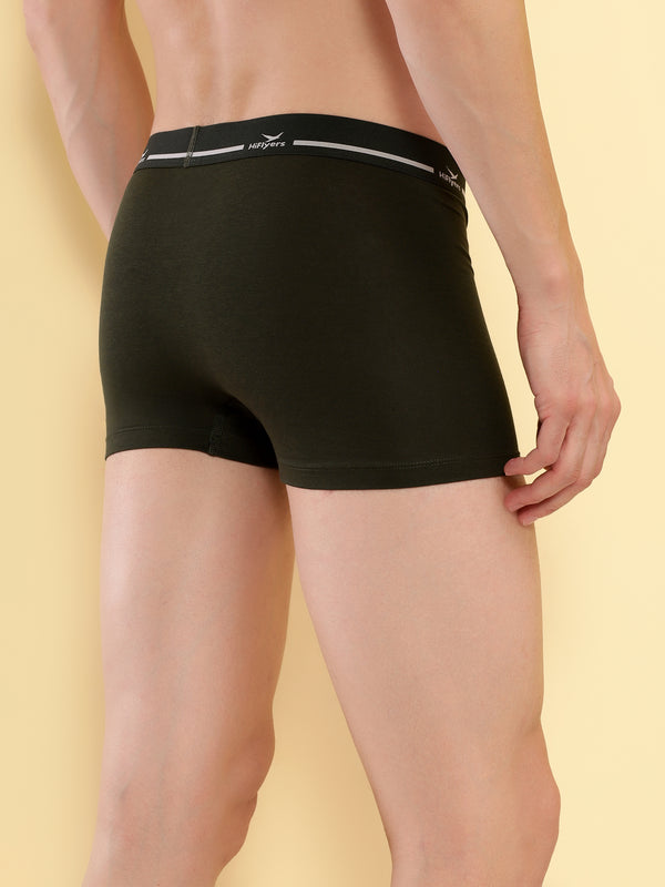HiFlyers Men'S Cotton Spandex Odour-Free, Long Lasting Comfort, All Day Fresh And Confidence Dark Knight Collection Solid Trunks Pack Of 1 Olive